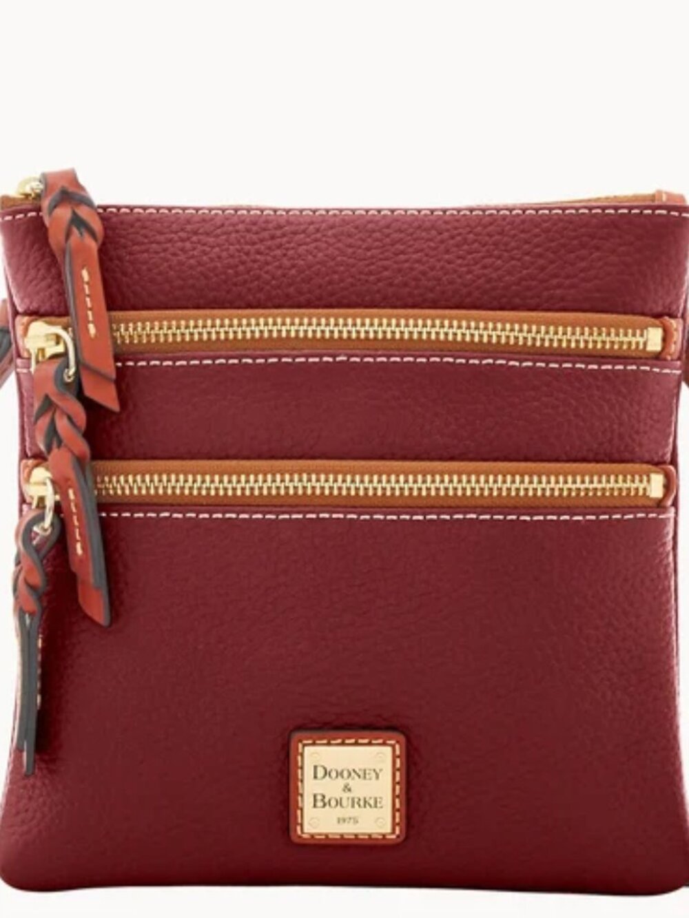 NWT ⭐ Dooney & Bourke WINE Pebble Grain North South Triple Zip Wristlet